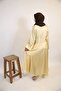 Aqeeq- Glamorous Satin Maxi dress with bow neck and waist button detailing- Pastel Yellow - 3