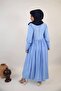 Shaati - Mystical Linen Maxi Dress with Ruffles Detailing and Snug Fitting Sleeves - Baby Blue - 5