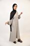 Hamamah- Minimal Linen Modest Maxi Dress with pleated waist- Smoke Gray - 2