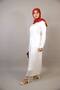 Jawhar- Chic Satin two piece blouse skirt modest set with detachable belt - Pearl White - 2