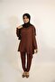 Malika- Chic Modest Two Piece Co Ord set with side button overlap detailing- Mocha Brown