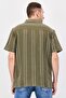 Men Regular Fit Short Sleeve Stripe Casual Shirt, Olive - 2
