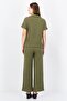 Women 2 Pieces Textured Short Sleeve Top And Bottom Set, Olive - 4