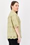 Women Spread Collar Short Sleeve Embroidered Shirt, Sage - 3