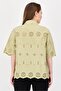 Women Spread Collar Short Sleeve Embroidered Shirt, Sage - 4