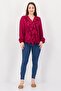 Women V-Neck Long Sleeve Solid Blouse, Fuchsia - 4
