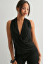 Double-Breasted Yaka Ruched Stretchy Sandy Blouse