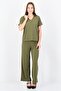 Women 2 Pieces Textured Short Sleeve Top And Bottom Set, Olive