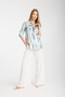 Turquoise Striped Satin Jacquard Women's Shirt - 5