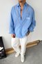 Baby Blue Daily Embroidered Striped Oversized Shirt