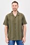 Men Regular Fit Short Sleeve Stripe Casual Shirt, Olive