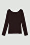 Ultra Light Sheer Boat Neck Blouse Brown - 2