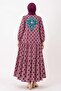 Women's Button-Front Embroidered Pocketed Burgundy Maternity Hijab Dress - 6