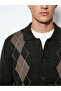 Anthracite Polo Collar Diamond Patterned Men's Knitwear Cardigan - 3