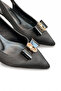 Women's Black Satin Medium Heel Stiletto Buckled New Season Hk1096 - 6