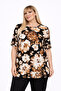 Large Size Women's Line Patterned Relaxed Fit T-Shirt 42-58 Modern Stylish Design