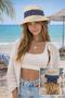 Women's Linen Bucket Hat with Bow Summer Beige Beach Hat, Adjustable Wide Brim Vacation Hat