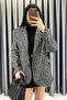 Double-Breasted Collared Herringbone Blazer Jacket - Gray Gray - 2
