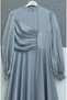 cu pietre aplicate Rochie lungă din satin - Argintiu - 2