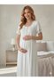 Women's Ecru Lace Piece Maternity Nightgown Set with Dressing Gown - 2