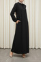 Collared Lace-Up Full-Length Abaya – Comfortable Fit A-Line Islamic Clothing - 3