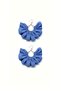 Silver Color Hoop Earrings – Indigo Blue Fabric Design with Pearls
