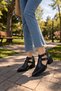 Mira Women's Double Buckle Leather Shoes Short Heel Perforated Detail Comfortable Fit Laser Cut Back Zipper - 3