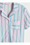 Shirt Collar Striped Women's Shorts Pajama Set - 6