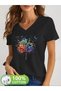 Printed T-Shirt. Short Sleeve V Neck Summer & Spring Casual Top, Women's Clothing
