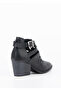 Luna Yıldız Patterned Black Leather Shoes Laser Cut Perforated Detail with Back Zipper Comfortable Fit - 8