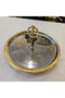 30 cm Cast Stand-Alone Stainless Steel Presentation Plate with Handle and Gold Detail - 2