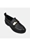 Women's Black Metal Buckle Pack Thick Soled Shoes Leather Loafers - 7
