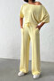 Women's Summer Yellow Soft Bat Sleeve Blouse with Tie Waist Wide Leg Two-Piece Set - 8