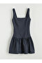 Lcw Comfort Indigo Square Neck Pleated Mini Jean Dress - 5