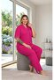 New Season Women's Pink Full Button Design Short Sleeve Summer Plus Size (Oversize) Pajama Set - 4