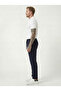 Men's Navy Blue Jogger Pants Striped Trousers with Front Pockets, Zipper and Buttons at the Back, Pocketed Regular Fit - 5
