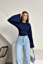 Women's Navy Blue Crew Neck Long Spanish Sleeve Soft Body Blouse - 4