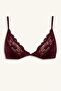 F9387Axbr210 Claret Red Lace Detailed Satin Cup-Free Padless Non-wired Bralet