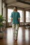 Women's Short Sleeve Stretch Fabric Pajama Set Green - 2
