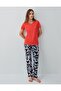 Women's Long-Legged Pajama Set – 50% Cotton 50% Modal, Short Sleeves, Half Button Closure - 2