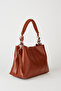 Women's Tan Faux Leather Knitted Strap Bag with Lined Zipper Closures and Shoulder Bag Handle - 4