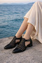 Silva Women's Laser Cut Black Leather Shoes Ankle Length Buckled Heels Perforated Daily Stylish Style - 2