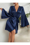 Women's Satin Ruffled Simple and Stylish Short Satin Dressing Gown with Sleeves and Collar Lace Detail - 4
