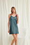 Women'S, Green, Low-Cut Collar and Sleeves, Lace Piece Dressing Gown Set - 7