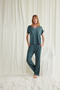 Women'S, Green, Short Sleeve V-Neck Pajama Set of Lace - 2
