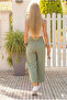 Women's Muslin Fabric, Elastic Waist, Pocketed Comfortable Fit Pants - Khaki 700-3416352 - 3