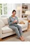 Women's Oversize Milan Fabric Shirt Collar Buttoned Blue Heart Patterned Long Sleeve Pajama Set - 2
