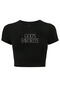 Harajuku Y2K God's Favorite Written Glitter Stone Printed Black Cropped Tshirt