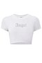 Harajuku Y2K Angel Written Glitter Stone Printed White Cropped Tshirt