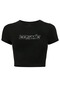 Harajuku Y2K Cosmic Written Glitter Stone Printed Black Cropped Tshirt